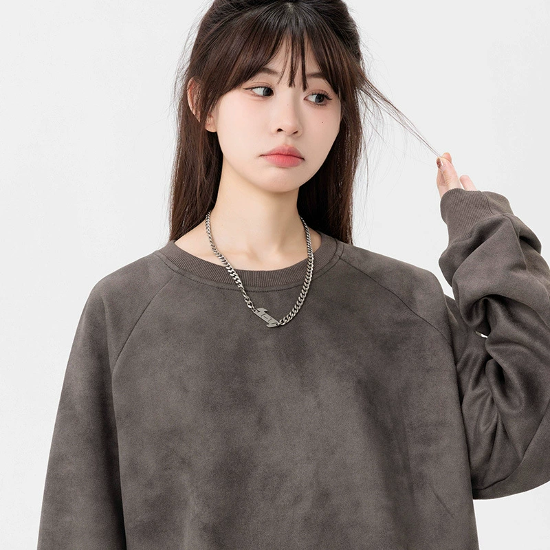 Бесплатная доставка Черный свитер мальчик 2024 новый круглый воротник весна прилив бренд замша без шапки тонкий