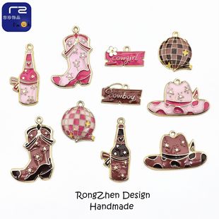 Western cowboy alloy dripping jewelry accessories hat wine bottle brand diy pendant keychain necklace pendant