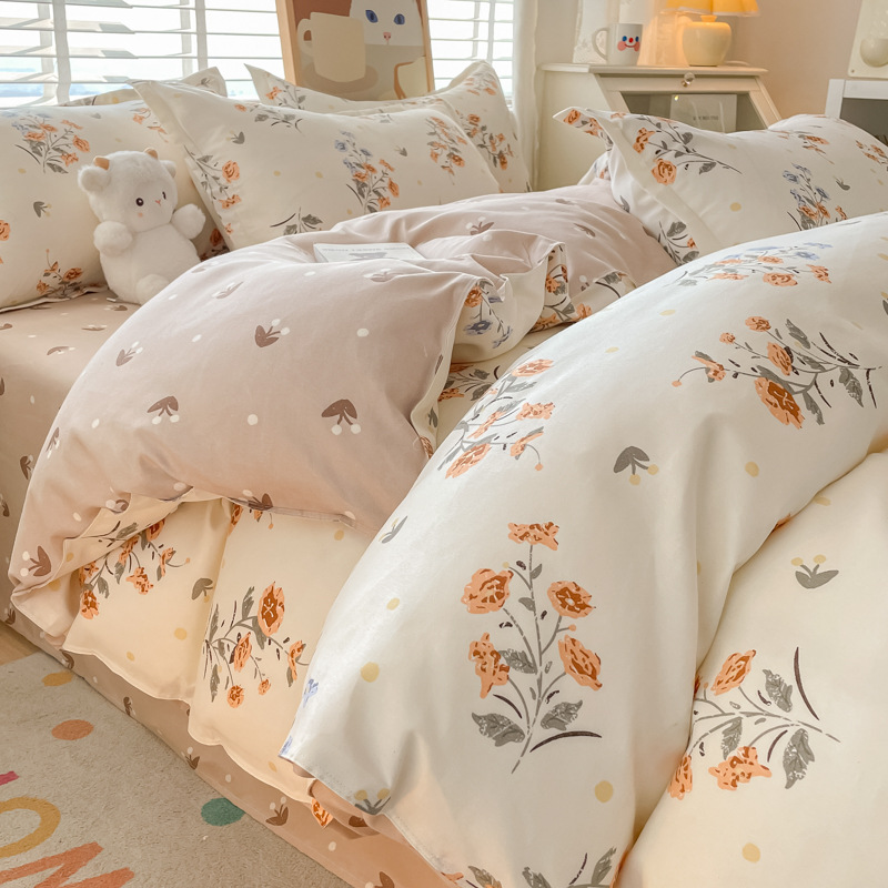 A類母子級ins小清新純綿磨毛四点セット肌シーツ水洗綿布団カバー寮三点セット