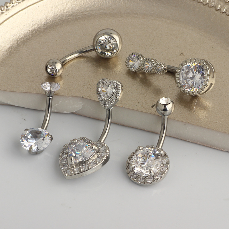 Heart Shape Rose Gold Navel Ring Stainless Steel Zircon Belly Button Ring Body Piercing Jewelry detail image 11