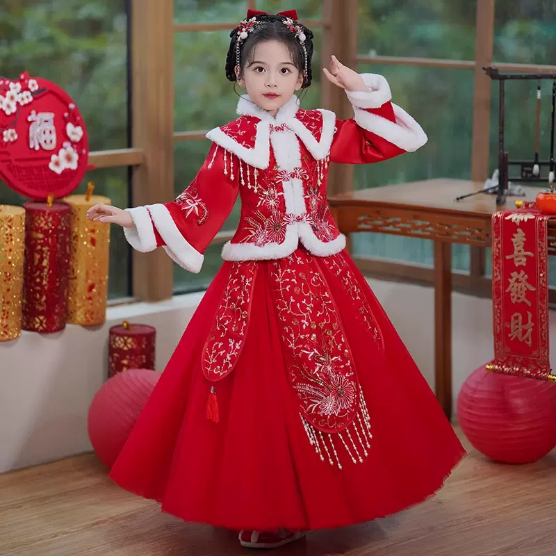 女童汉服2025古风中国风冬款加厚儿童古装裙子新年女孩唐装拜年服