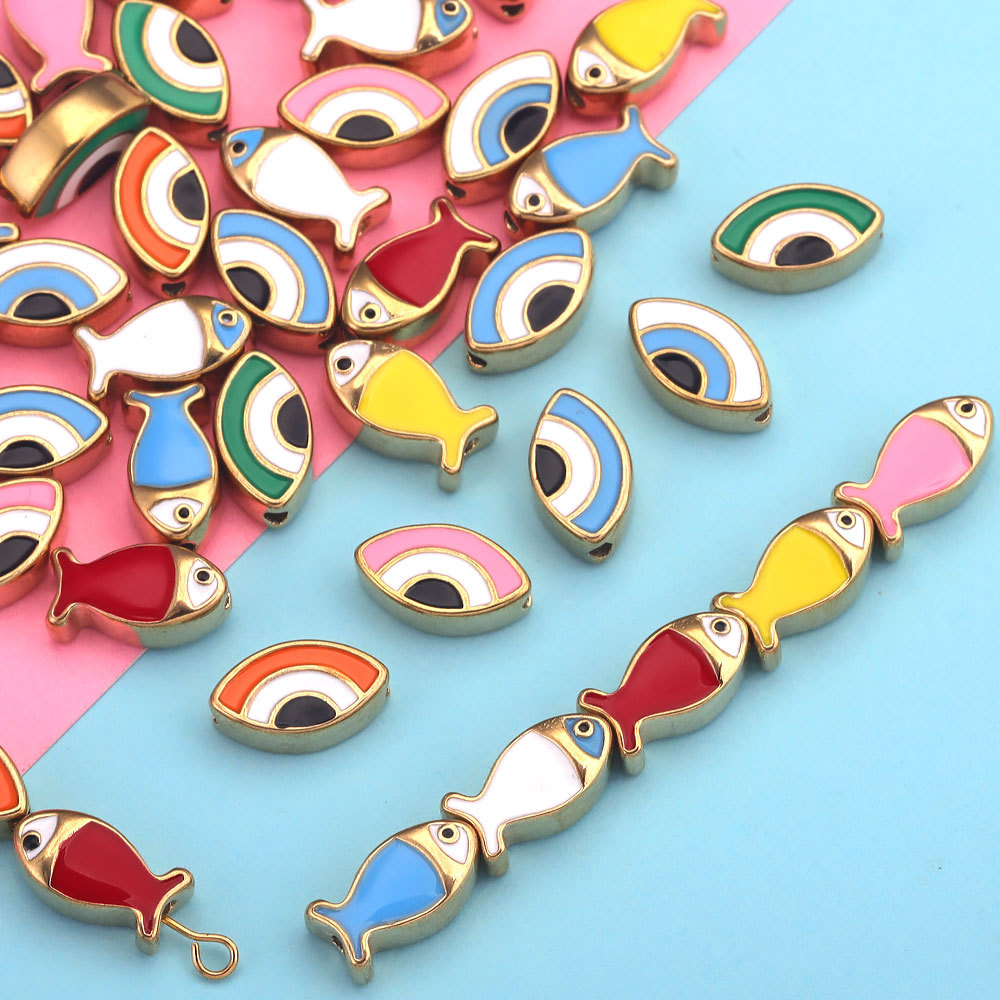 Ojo del diablo cuentas de acero inoxidable de doble cara gota de esmalte aceite ojos pequeños peces perlas espaciador perlas sueltas joyas DIY