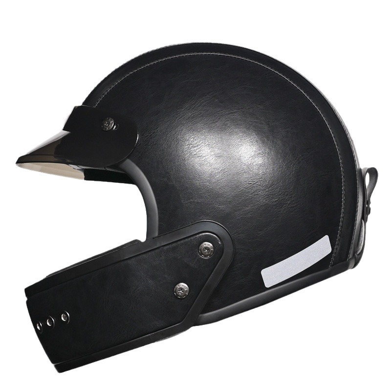 Casco retro forro de cuero motocicleta casco completo mentón extraíble vespa locomotora hombres y mujeres peso ligero pequeña carcasa