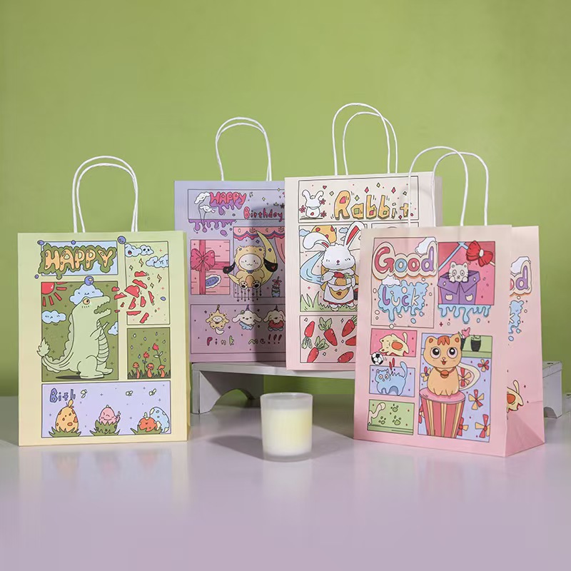 新款可爱卡通ins风高颜值手提礼物生日礼品袋简约小清新牛皮纸袋