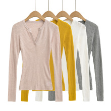 小V领长袖坑条针织衫女秋冬新款辣妹修身显瘦上衣洋气打底衫毛衣