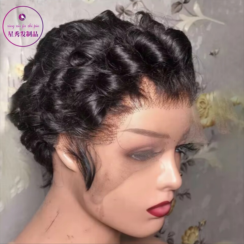 Curly pixie cut frontal wigs human hair  前蕾丝真人假发头套|undefined
