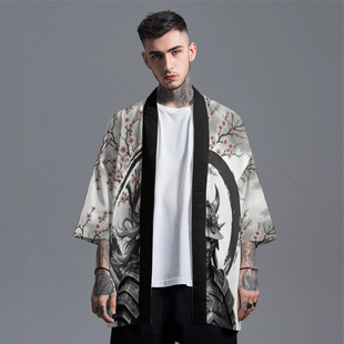 2025 spring and summer kimono 3D digital printing cross-border foreign trade seven points men's shirt creative trend printing Japanese personality