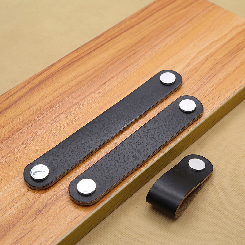 Manija de cuero del Gabinete accesorios manija del cajón Europeo negro decorativo redondo muebles armario manija de la puerta