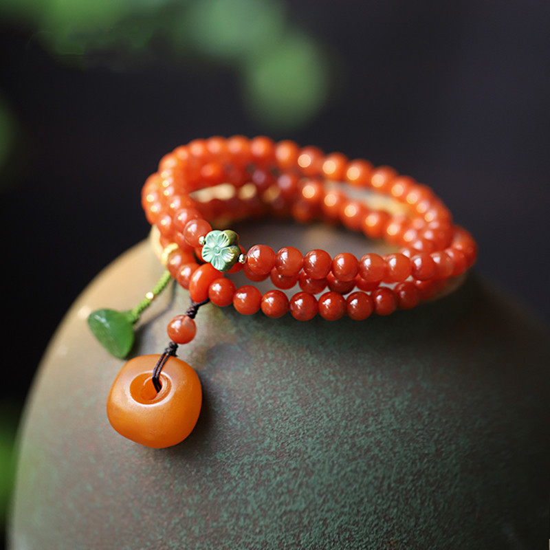 Women's Southern Red Multi-ring Bracelet Persimmon Red Southern Red Vintage Bracelet with Old Beeswax Jasper Lotus Peels Ethnic Style Women's Southern Red Multi-ring Bracelet Persimmon Red Southern Red Vintage Bracelet with Old Beeswax Jasper Lotus Peels Ethnic Style