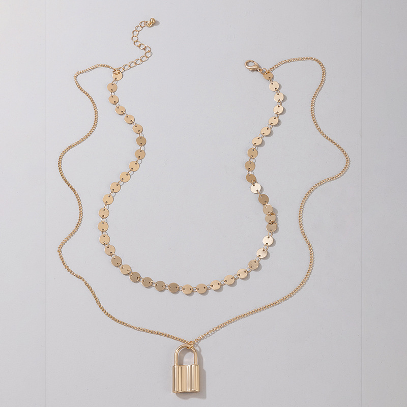 Simple Lock-shaped 2-layer Necklace display picture 4