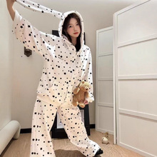 【德绒套装】甜美可爱满印星星拼接兔耳朵套装女秋冬新款两件套潮