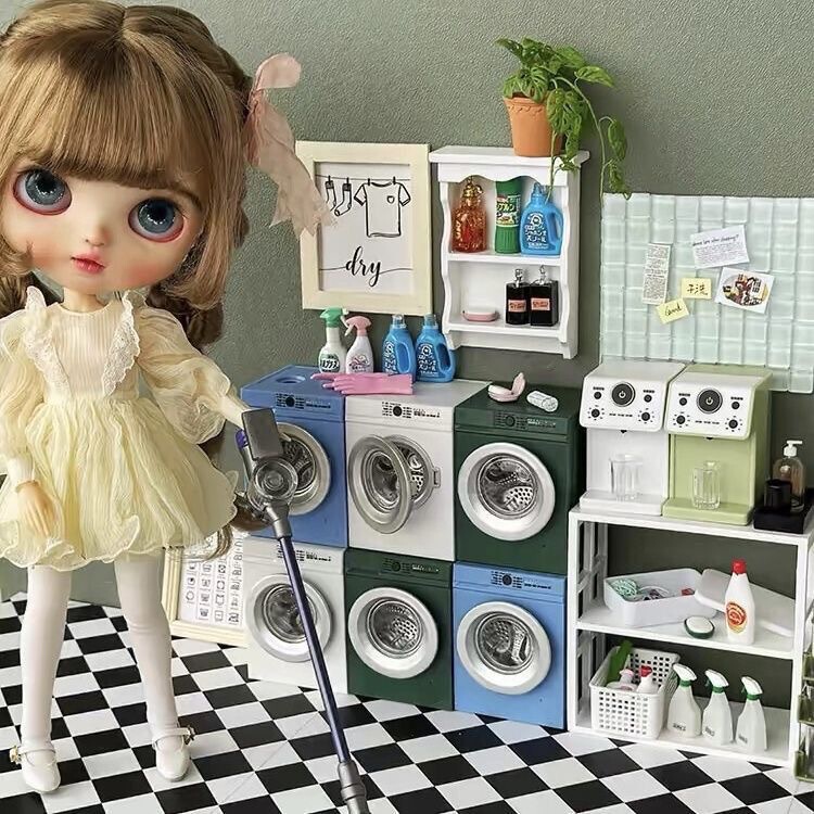 1:12 Dollhouse Mini Rotatable Mini Washing Machine Miniature Scene Ornaments Dollhouse Artificial Toys