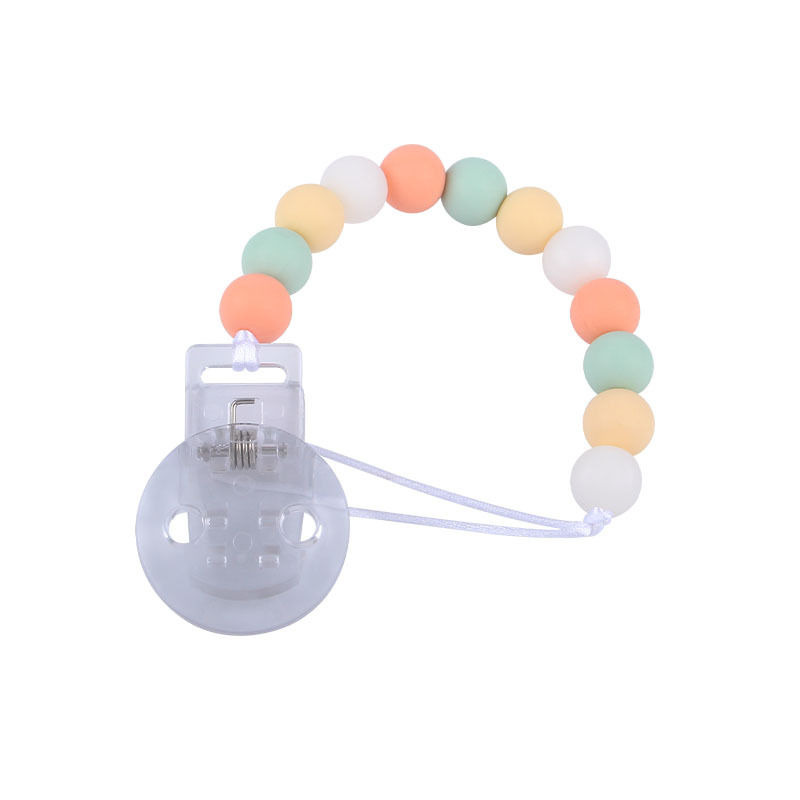 Amazon nuevo bebé suministros bebé calmante cuentas de silicona pezón cadena anti-caída bebé Juguete plástico chupete clip