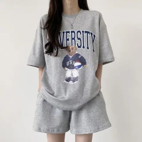 运动套装女2026新款夏季韩版时尚宽松短袖T恤休闲短裤洋气两件套