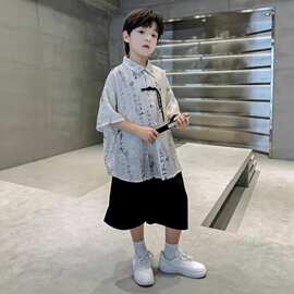 男童夏装唐装套装2026新款儿童短袖汉服中国风男孩六一演出服夏季