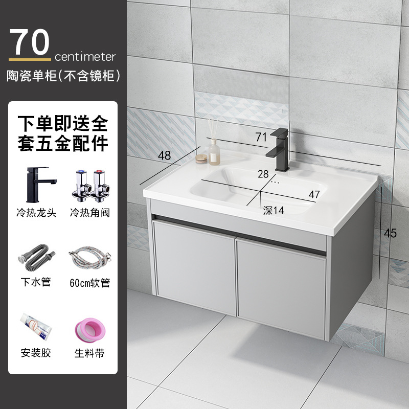 Mueble de baño de aluminio de espacio de baño de cerámica montado en la pared lavabo espejo gabinete combinación traje