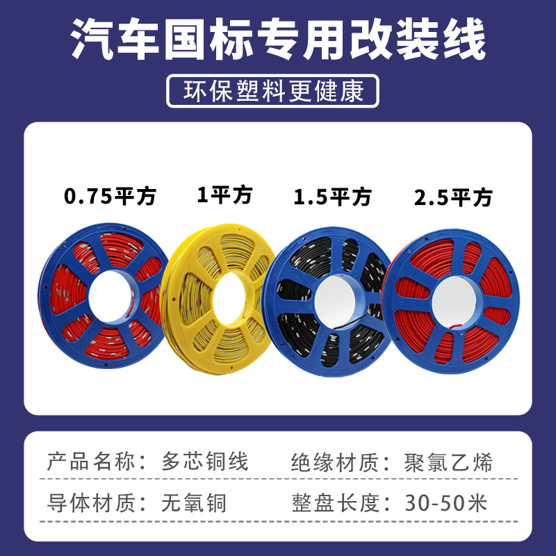 批发汽车国标电线车用电路线货车低压线改装线耐高温纯铜线电源线