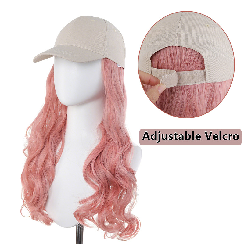 Baseball Cap With Integrated Long Wavy Wig For Women Beige_voghion.com