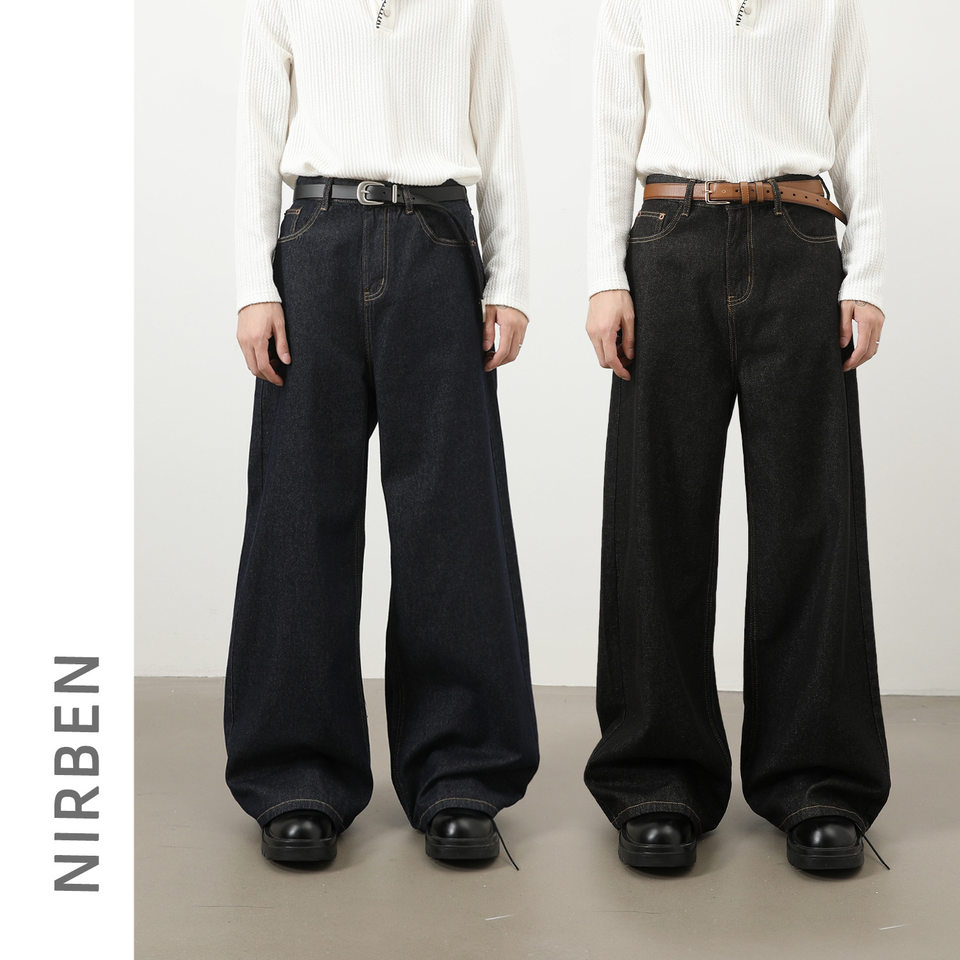 Quần jean nam ống rộng dáng suông màu bò nguyên bản phong cách Mỹ — Denim đen, Ngụy trang màu mơ, màu xanh cổ điển, màu xanh denim
