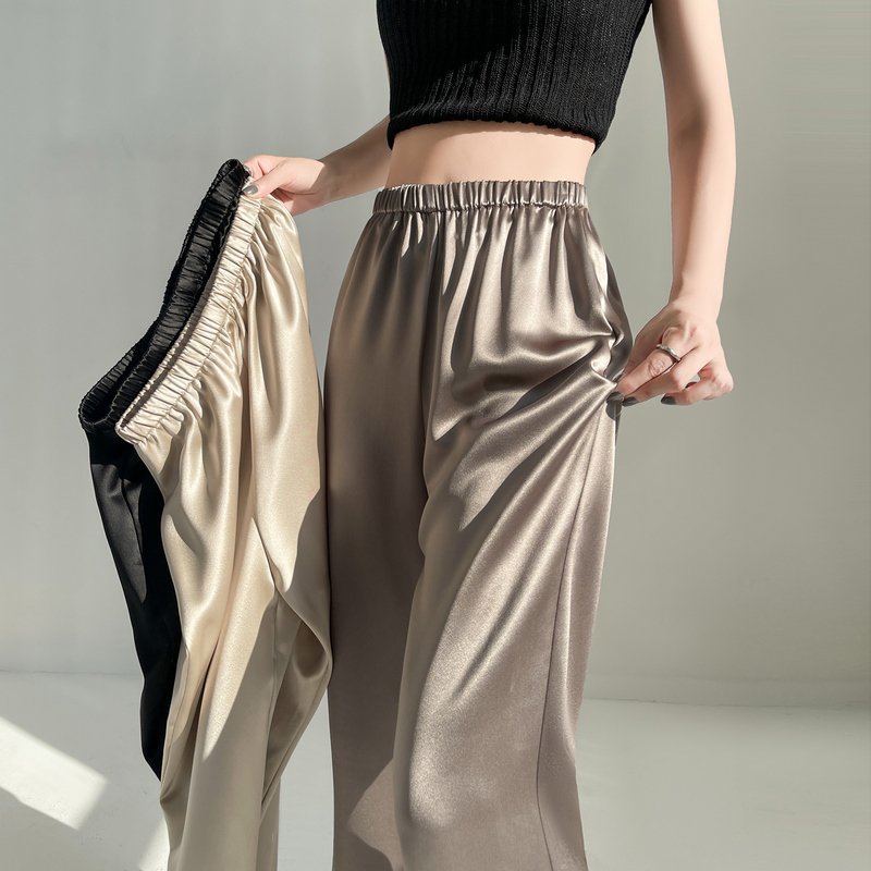 2025 Summer New Satin Ice Silk Bootcut Pants High Waist Acetate Wide Leg Casual Pants Floor-Length Pants for Women