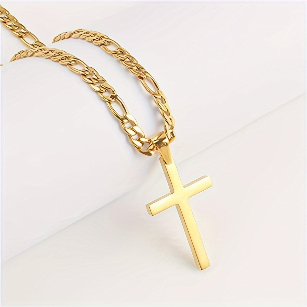 Collier simple et tendance pour homme, fusionnant les cultures européenne et américaine. Nouveau bijou transfrontalier : pendentif croix en acier inoxydable, chaîne cubaine, style européen et américain._voghion.com