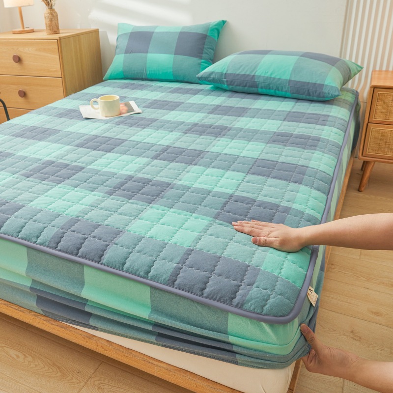 2025 nueva clase A de algodón teñido en hilo de algodón lavado funda de cama cubierta protectora de colchón grueso acolchado funda de cama de una sola pieza