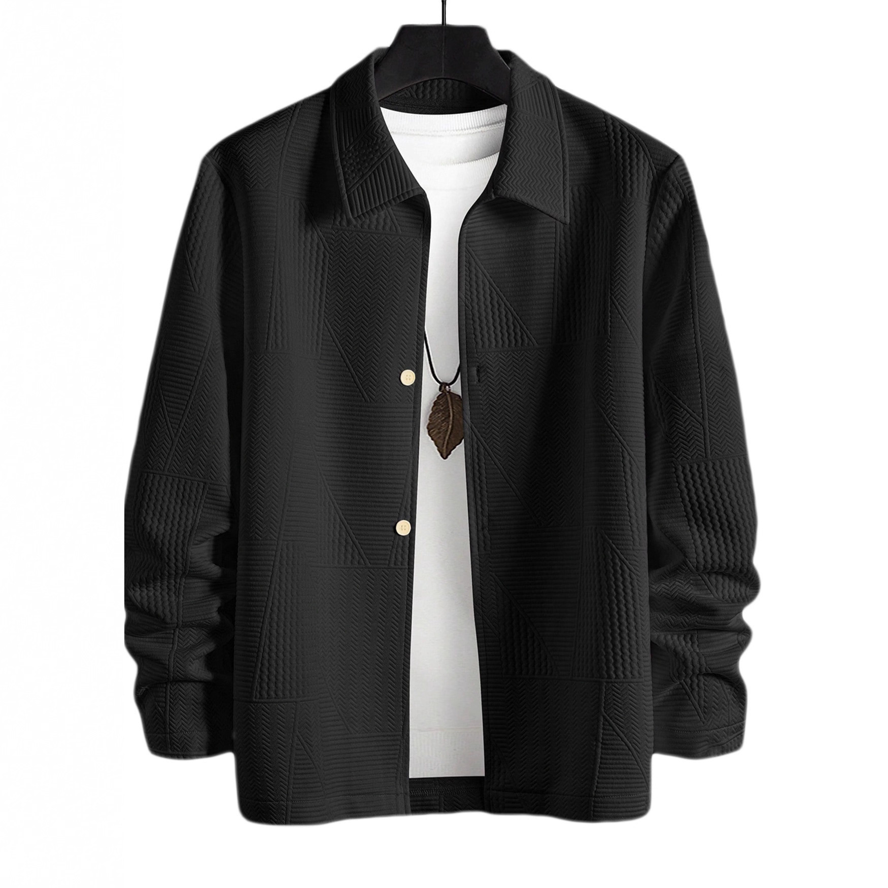 Monochrome Man- European And American Cross-Border Single-Breasted Jacquard Casual Jacket Patchwork Design Simple Solid Color_voghion.com