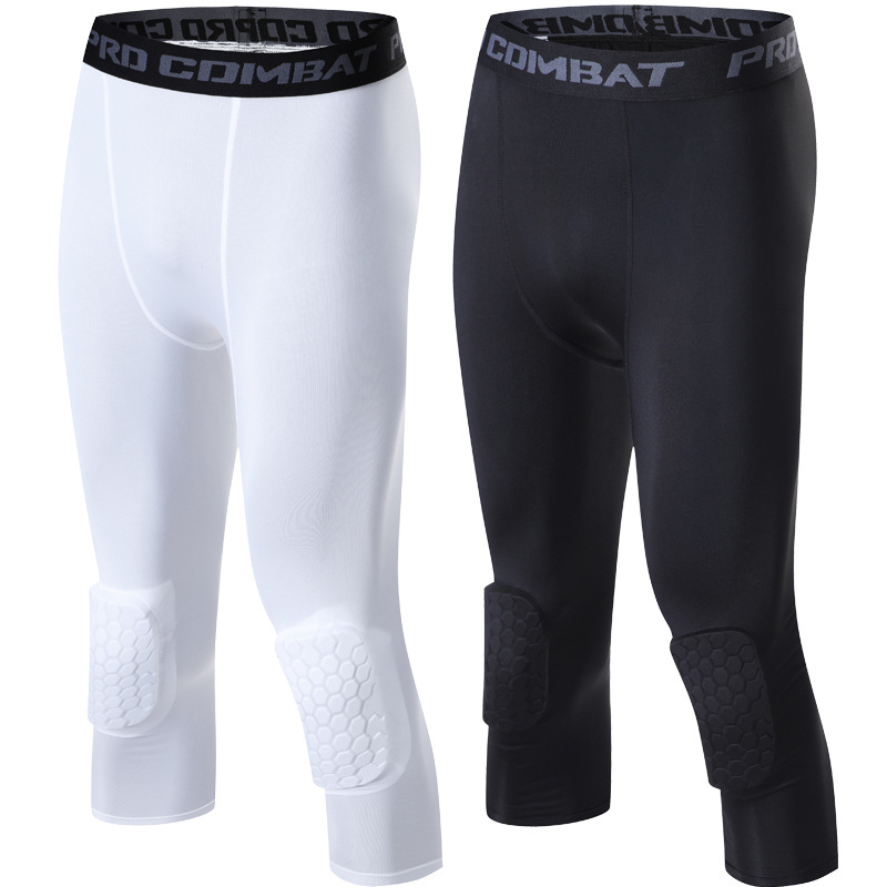 Basketball Knee Pad Anti-collision Cropped Tight Pants Integrated Honeycomb Anti-fall Basketball Training Running Tight Base Protective Pants