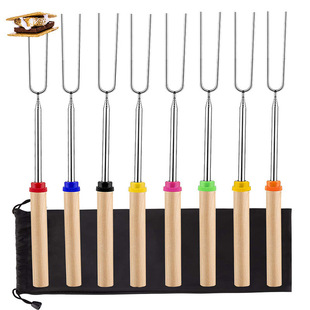Amazon Grill Retractable Skewer Needle Set 8-Pack Wooden Handle Retractable U-Shaped Grill Fork Outdoor Barbecue Bbq Tool