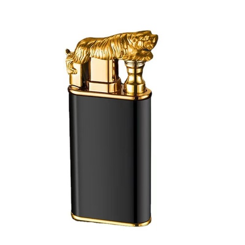 Glow-in-the-dark tiger-shaped double flame lighter with creative metal inflatable windproof design, direct flame ignition