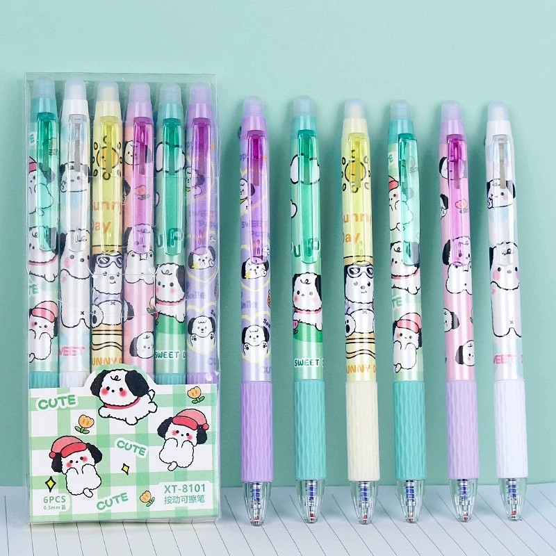 Nuevo lápiz de empuje borrable pluma de gel de dibujos animados de aspecto alto cristal azul Mo fácil de limpiar estudiante de la escuela primaria ST pluma de gel azul borrable