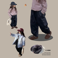 韩版儿童复古加绒休闲裤子2023冬装洋气宽松保暖长裤女童丝绒加厚