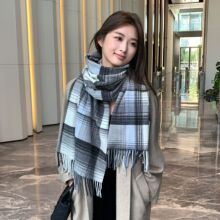 JM卡其色经典格纹韩系羊毛混纺情侣款围巾女冬季百搭保暖男士软糯