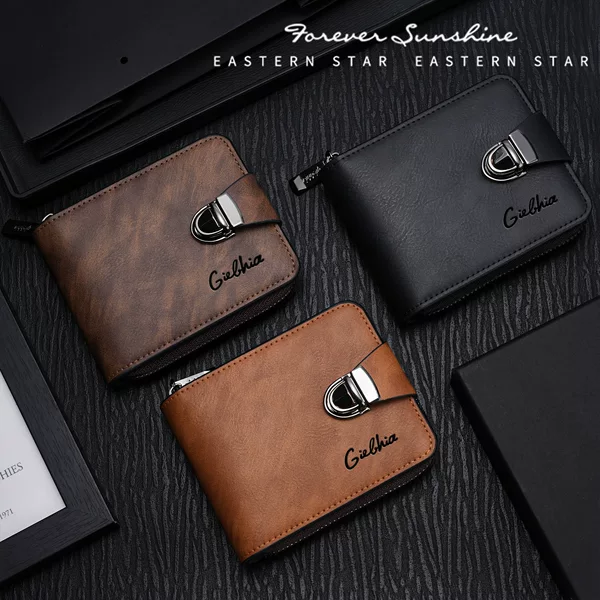 2025 New Men's Wallet Short Zipper Bag Large Capacity Multi Card Sit Small Bag Business Vintage Coin Purse