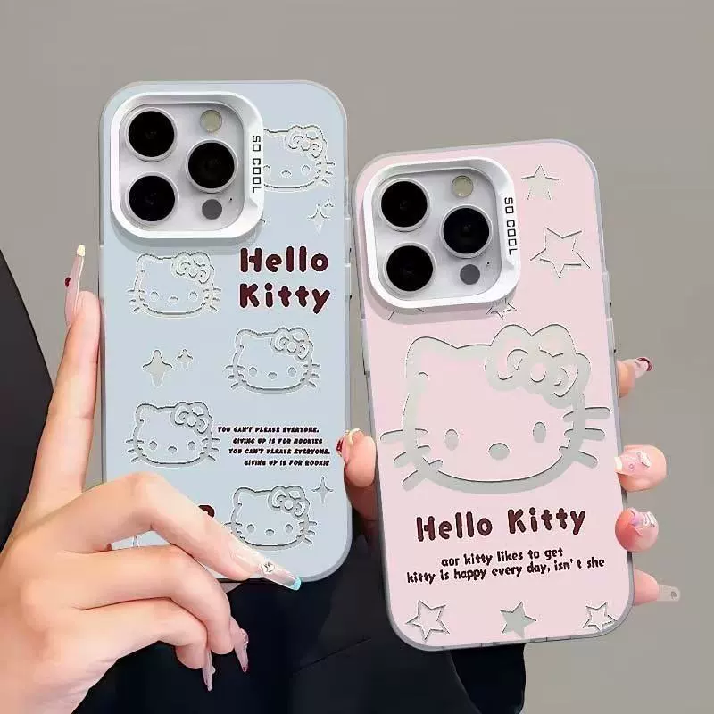 Чехол для телефона Hello Kitty, совместим с iPhone 13–17, IMD серебристый/розовый, мягкая рамка ТПУ