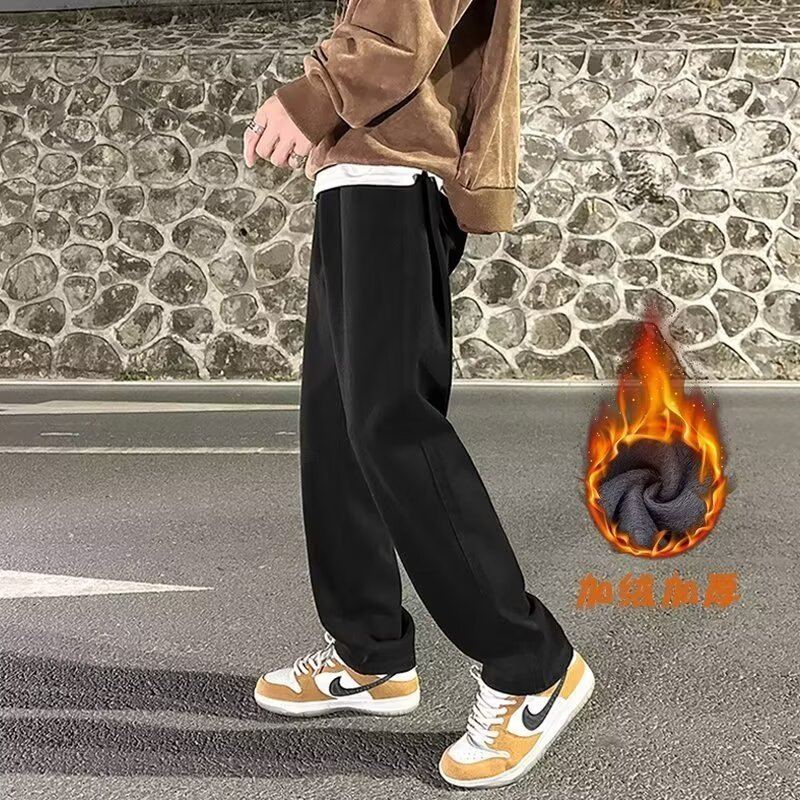 纯色松紧腰牛仔裤男款直筒秋冬新款高街宽松休闲阔腿长裤超市代发|undefined