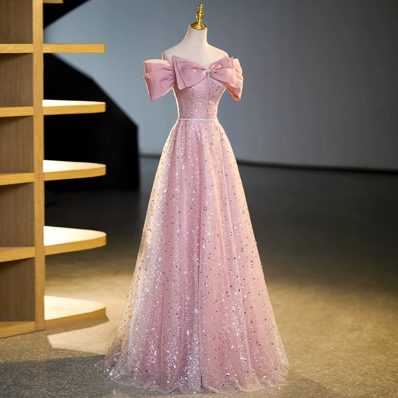 2026 Summer New Pink Evening Dress Stage Piano Performance Solo Student Vocal Art Exam Dress Annual Party Women's Dress