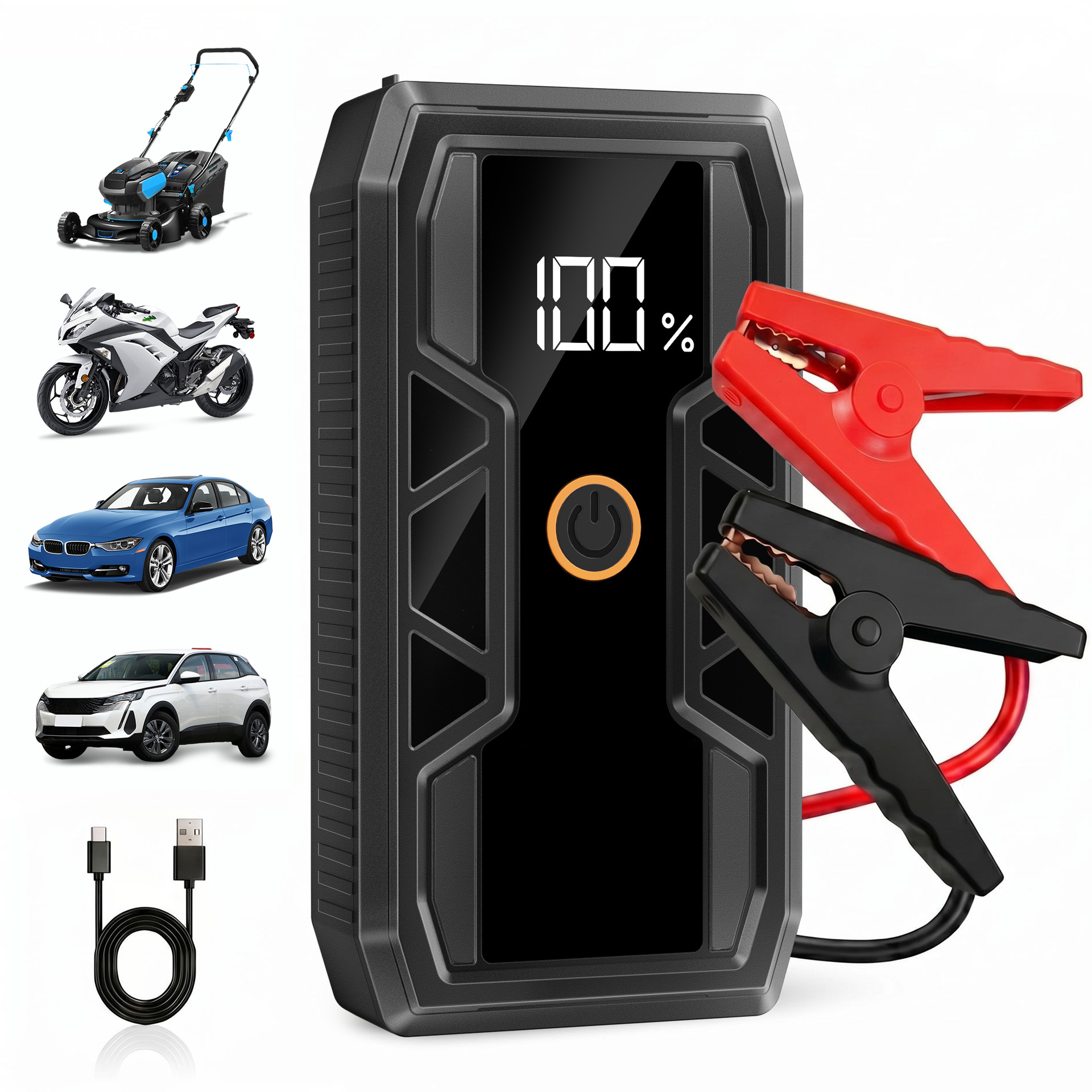 Dispositivo todo en uno para arranque de emergencia de automóviles y inflador, arrancador de vehículos de gran capacidad, inflador de neumáticos, bomba de aire.