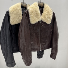 真皮油蜡绵羊皮2025冬季新款羊毛皮毛一体领鹅绒羽绒服皮衣外套女