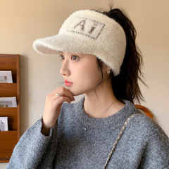 纯色百搭字母标加绒兔毛保暖鸭舌帽韩版秋冬帽子女款显脸小空顶帽