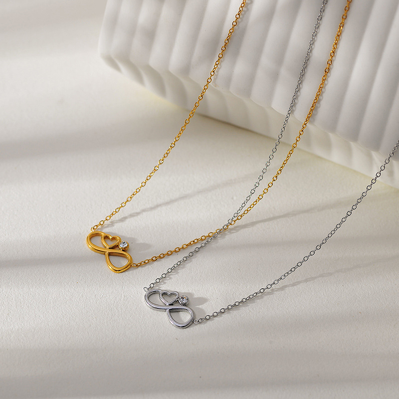 304 Stainless Steel Pendant Material Wholesale Jewelry Lady Heart Shape Stainless Steel Beaded Chain Necklace