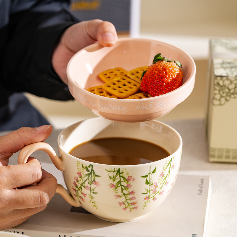 Lilly Wind Bell creativo y práctico taza de cerámica de gran capacidad con tapa multifuncional taza de desayuno taza de leche taza de yogur taza