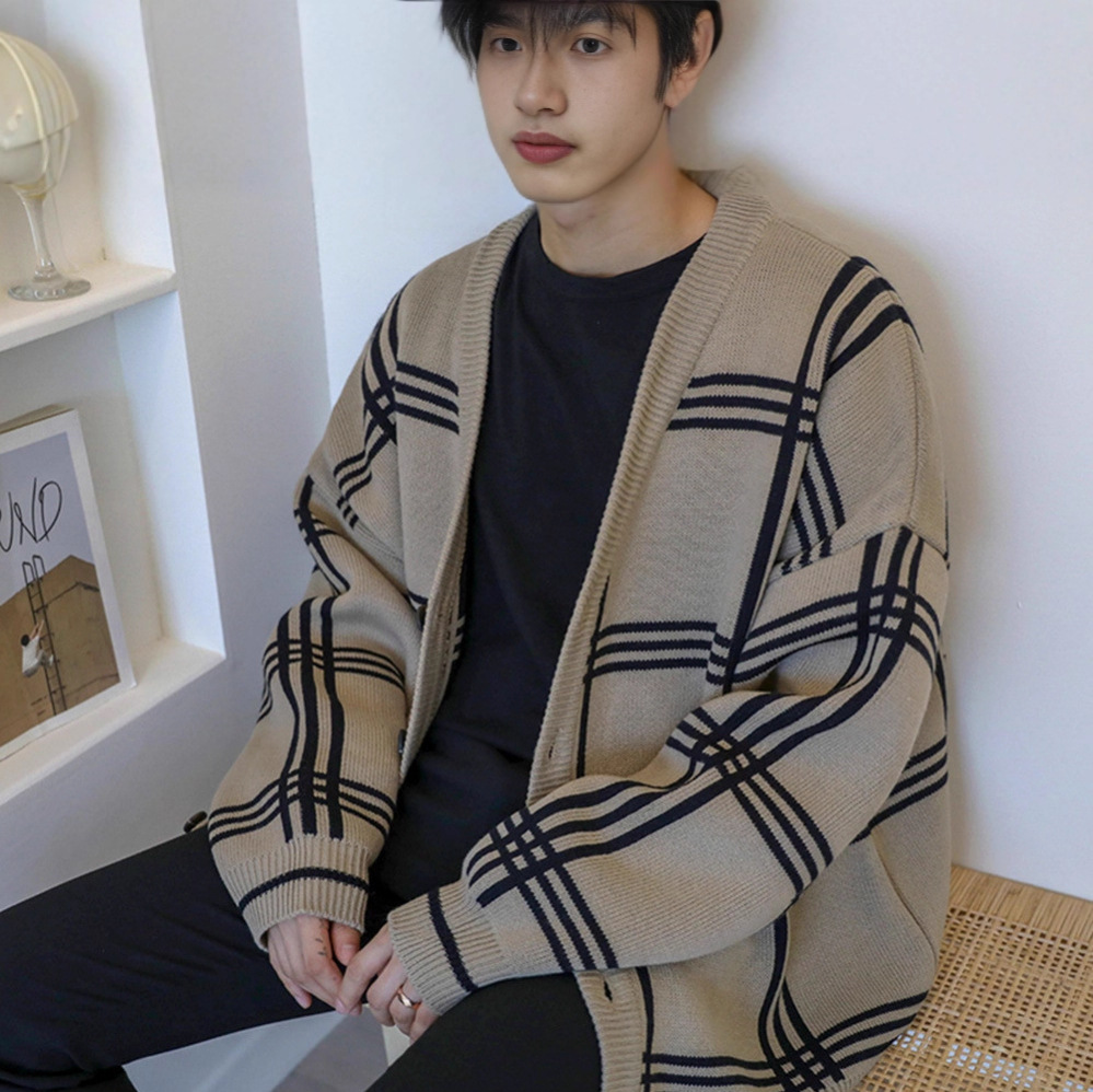 日系慵懒风针织衫男韩版春秋季新款潮流宽松百搭毛衣开衫外套上衣