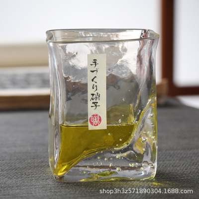 收藏手作日式锤纹方形海浪杯威士忌酒杯加厚荒木杯子烈酒杯冷饮杯