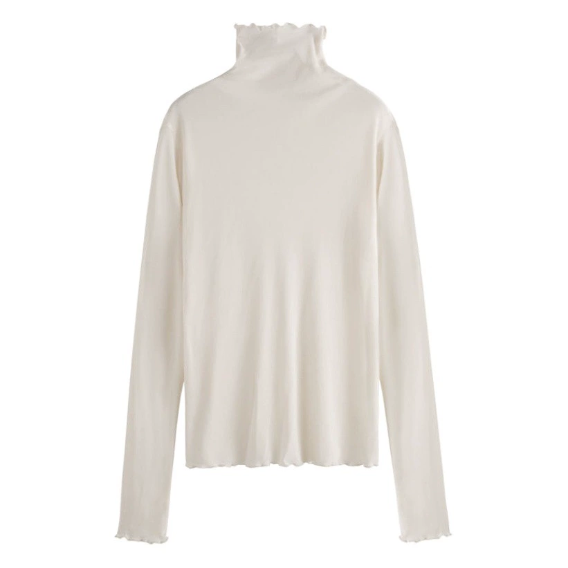 Однотонная Базовая рубашка с Деревянным Краем, винтажный сетчатый топ с высоким воротником, Сказочная кружевная Базовая рубашка с длинным рукавом, Женская осенне-зимняя