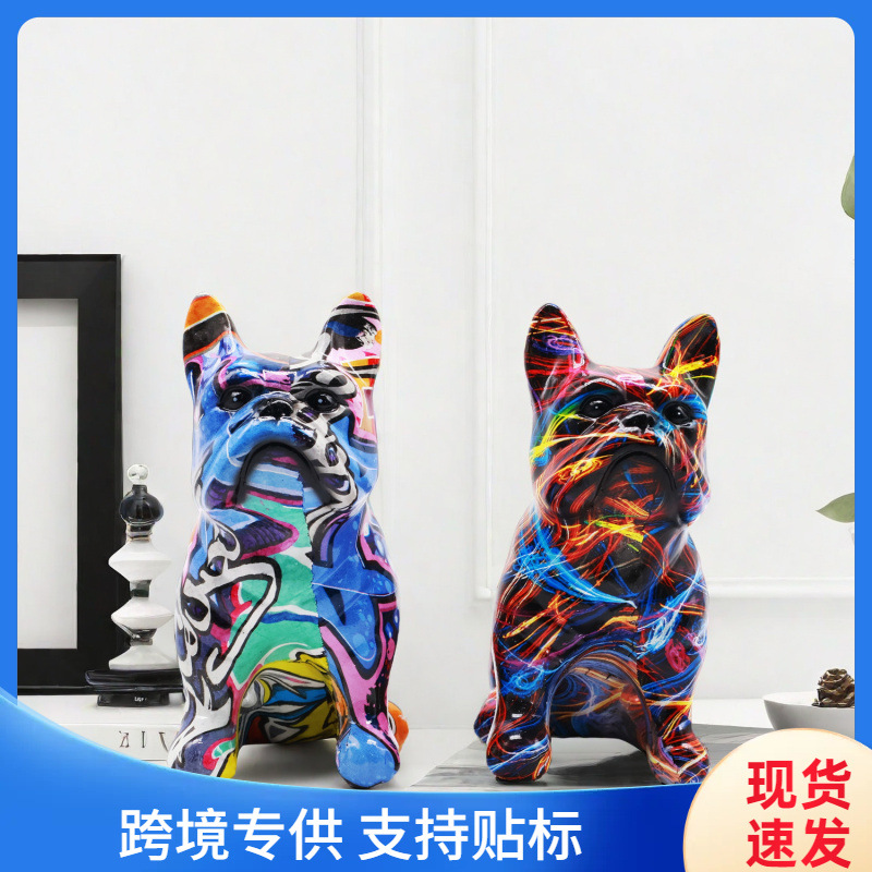 Nuevas artesanías de resina de bulldog creativas y coloridas transfronterizas, decoración de sala de estar para el hogar, decoración de gabinete de vino de entrada