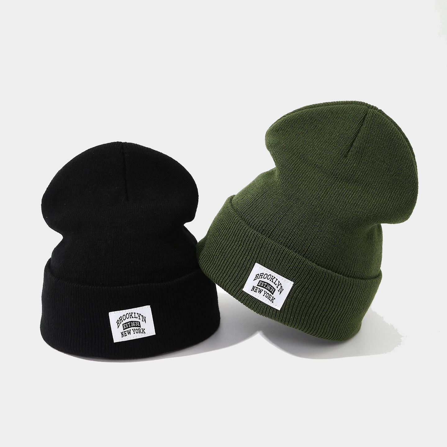 Europa y Estados Unidos marca de moda transfronteriza Brooklyn etiqueta sombrero de punto hombre y mujer personalidad de moda rizado sombrero de lana de moda sombrero frío