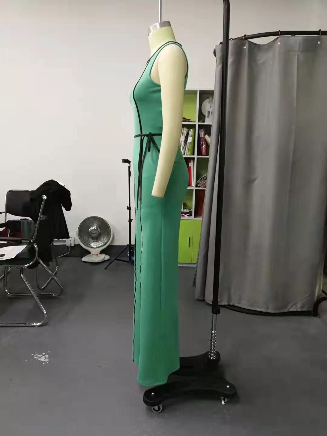 Color sólido europeo y americano estilo étnico costura sin mangas retro sexy adelgazamiento cintura-conformación pull-up mono image 3