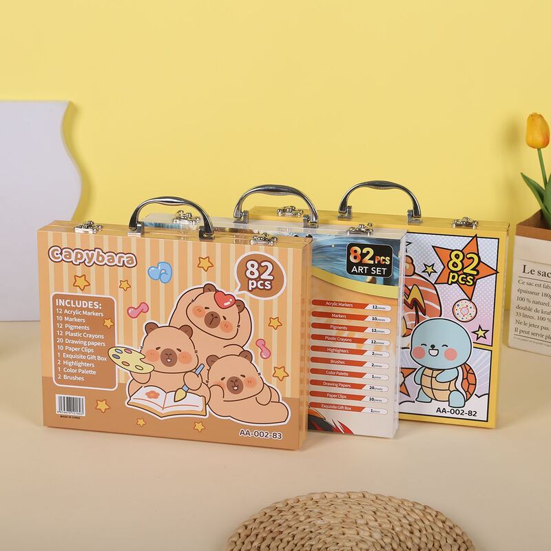 新学期 82 ピースマーカーセット子供のホリデーギフト水彩ペンクレヨン絵画ギフトボックスブラシ卸売|undefined