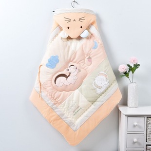 Newborn Baby Quilt Autumn and Winter Thickeneded Cartoon Cute Animal Embroidered Fixed Liner Outing Baby Swaddle Quilt